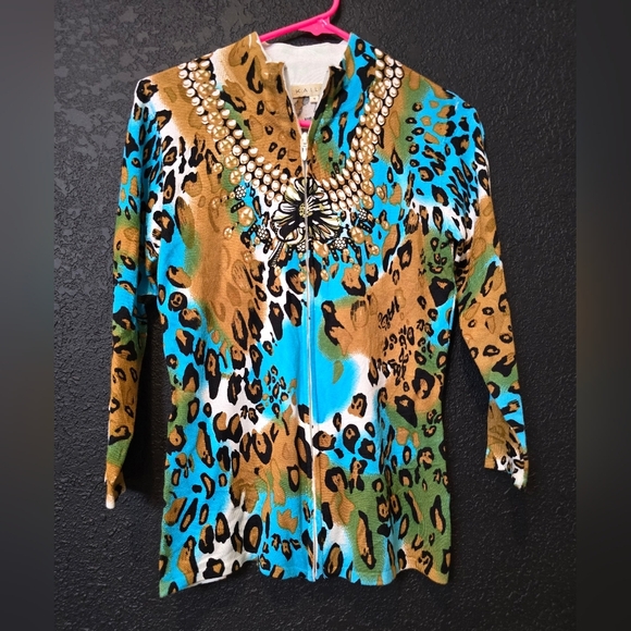 Kaily K Blouse animal print blouse size medium 3/4 sleeve - Picture 5 of 10